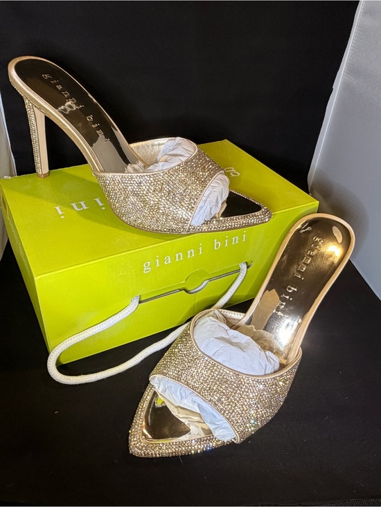 Gianni Bini Shoes - Gianni Bini Sparkling Gold Open-Toe Slide Heels